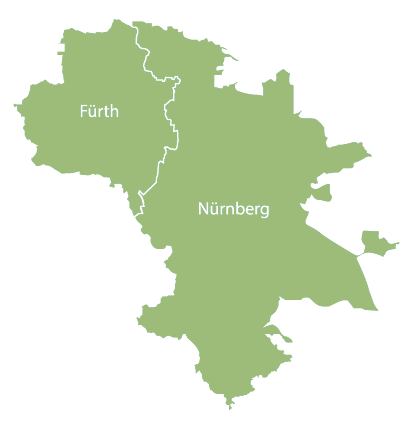 Kartenumriss von Fürth und Nürnberg